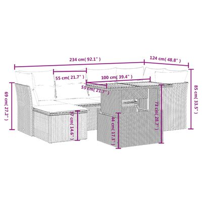 vidaXL 7-osaline aiadiivani komplekt patjadega, must, polürotang