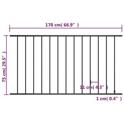 vidaXL aiapaneel, pulbervärvitud teras, 1,7 x 0,75 m, must