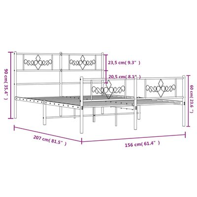 vidaXL metallist voodiraam peatsi ja jalutsiga, valge, 150 x 200 cm