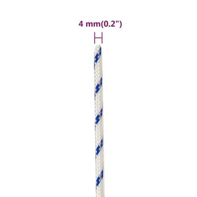 vidaXL paadiköis, valge, 4 mm, 500 m, polüpropüleen