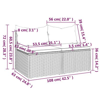 vidaXL aiadiivani keskmised osad patjadega 2 tk, hall, polürotang