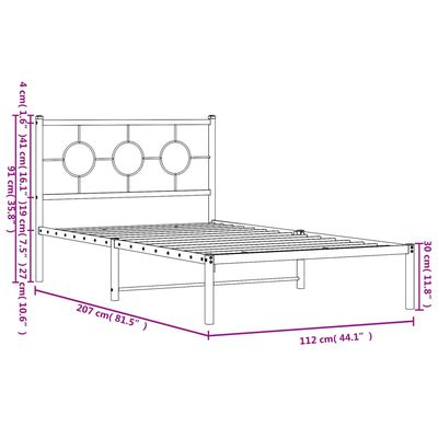 vidaXL metallist voodiraam peatsiga, must, 107 x 203 cm