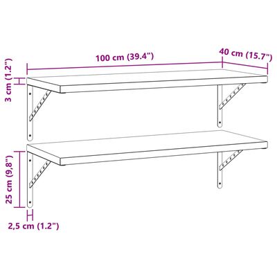 vidaXL seinariiulid 2 tk, 100x40 cm, must, roostevaba teras