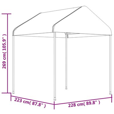 vidaXL katusega varjualune, valge, 13,38 x 2,28 x 2,69 m, polüetüleen