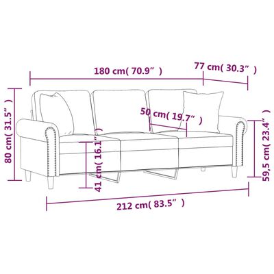 vidaXL 3-kohaline diivan patjadega, tumehall, 180 cm, samet