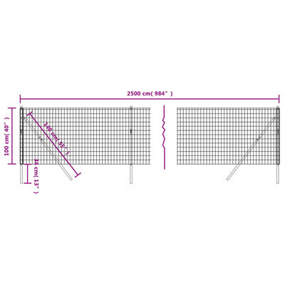 vidaXL traataed, antratsiithall, 1 x 25 m, tsingitud teras