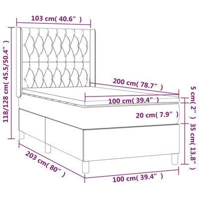 vidaXL kontinentaalvoodi madrats ja LED, tumepruun, 100x200 cm, kangas