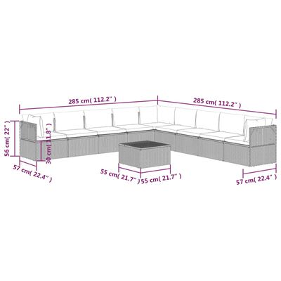 vidaXL 10-osaline aiamööbli komplekt patjadega, hall, polürotang