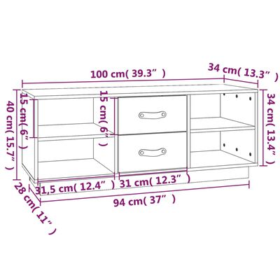 vidaXL telerikapp, hall, 110 x 34 x 40 cm, männipuit