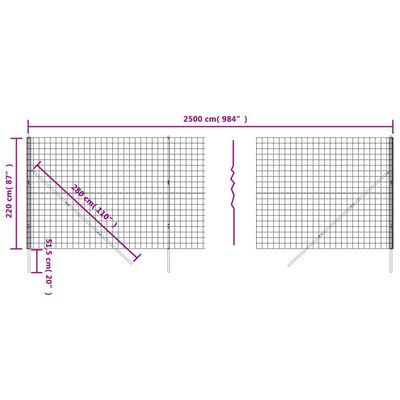 vidaXL traataed, antratsiithall, 2,2x25 m, tsingitud teras