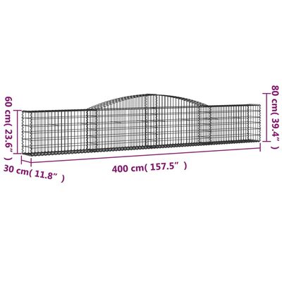 vidaXL kaarekujuline gabioonkorv, 400x30x60/80 cm, tsingitud raud