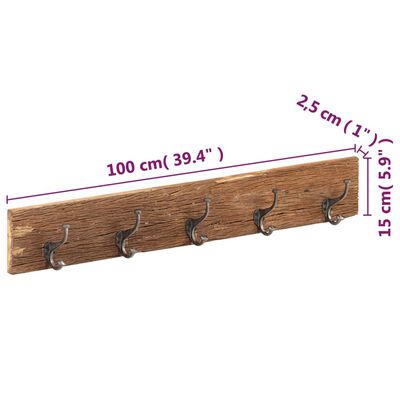 vidaXL esiku riidenagi 5 konksuga, 100 x 2,5 x 15 cm, taastatud puit