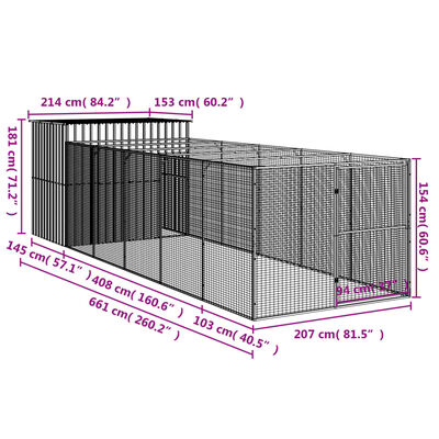 vidaXL koerakuut aedikuga, antratsiithall, 214x661x181 cm, teras