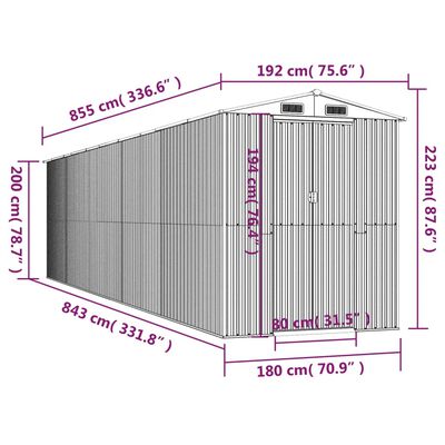 vidaXL aiakuur, helepruun, 192x855x223 cm, tsingitud teras