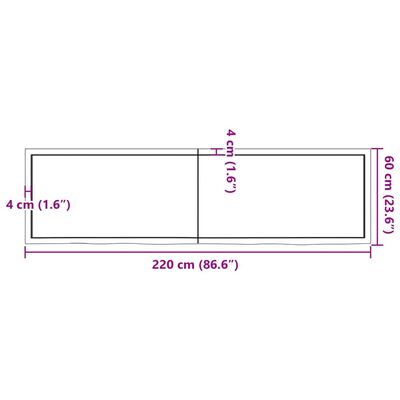 vidaXL lauaplaat, tumepruun, 220x60x(2-6) cm, töödeldud tammepuit