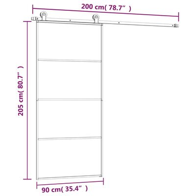 vidaXL liuguks tarvikutega, 90 x 205 cm, ESG-klaas ja alumiinium