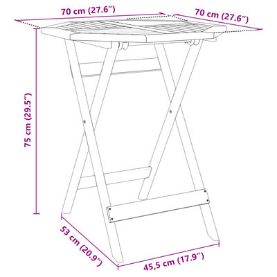 vidaXL kokkupandav aialaud, Ø70 x 75 cm, akaatsiapuit