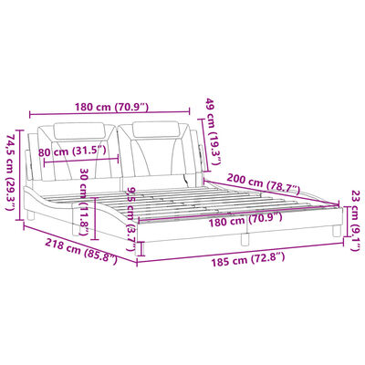 vidaXL voodiraam LED-tulega, must ja valge, 180x200 cm, kunstnahk