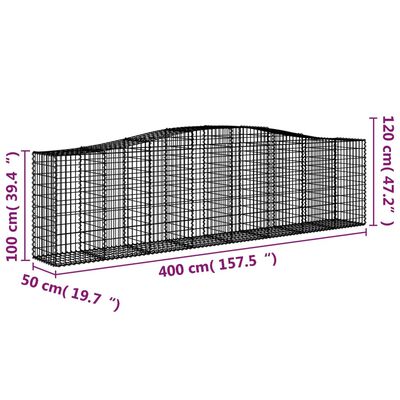 vidaXL kaarekujuline gabioonkorv, 400x50x100/120 cm, tsingitud raud