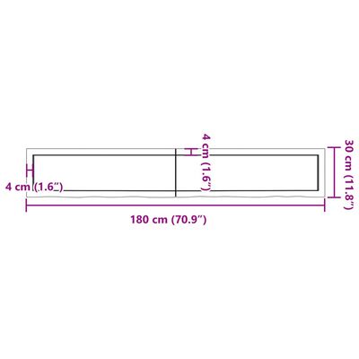 vidaXL vannitoa töötasapind, 180x30x(2-6) cm, töötlemata täispuit