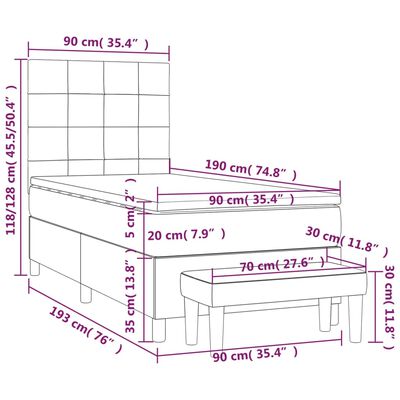 vidaXL kontinentaalvoodi madratsiga, must, 90x190 cm, samet