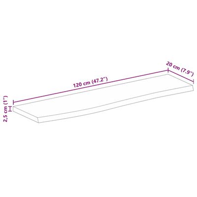 vidaXL lauaplaat, naturaalse servaga, 120x20x2,5 cm, mangopuit