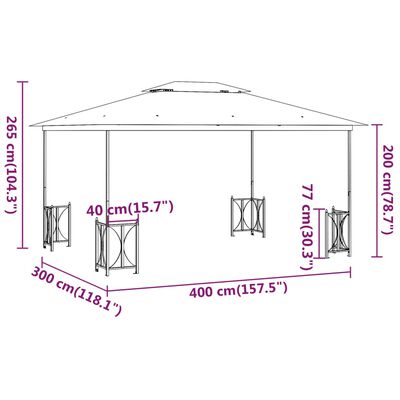 vidaXL varjualune külgseinte, kahekordse katusega 3x4 m antratsiithall