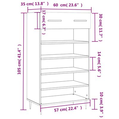 vidaXL jalatsikapp, pruun tamm, 60 x 35 x 105 cm, tehispuit