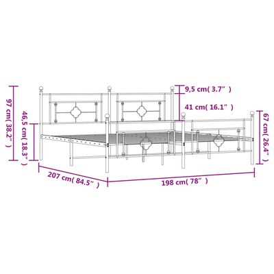 vidaXL metallist voodiraam peatsi ja jalutsiga, valge, 193x203 cm