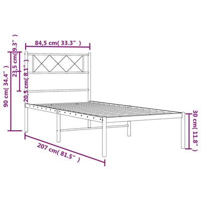 vidaXL metallist voodiraam peatsiga, must, 80x200 cm