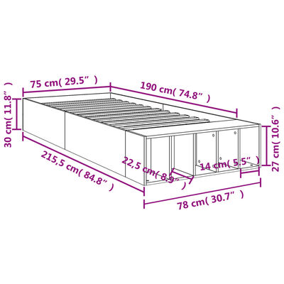 vidaXL voodiraam, Sonoma tamm, 75x190 cm, tehispuit