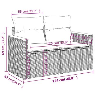 vidaXL 12-osaline aiadiivani komplekt patjadega, hall, polürotang