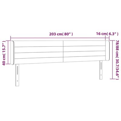 vidaXL LED-voodipeats, tumeroheline, 203x16x78/88 cm, samet