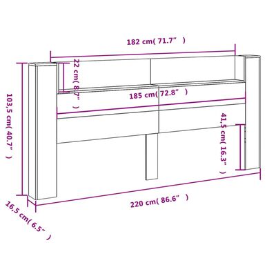 vidaXL voodipeatsi kapp LED-tuledega suitsutatud tamm 220x16,5x103,5cm