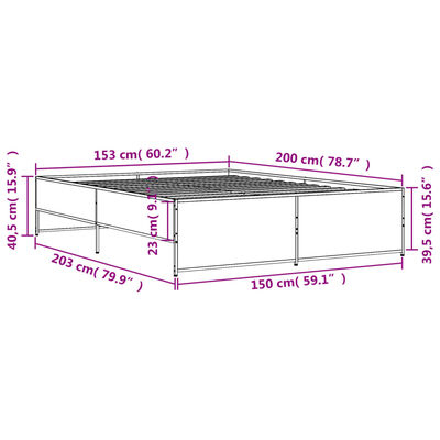 vidaXL voodiraam, suitsutatud tamm, 150 x 200 cm, tehispuit ja metall