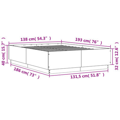 vidaXL voodiraam LED-tuledega, pruun tamm, 135x190 cm, tehispuit