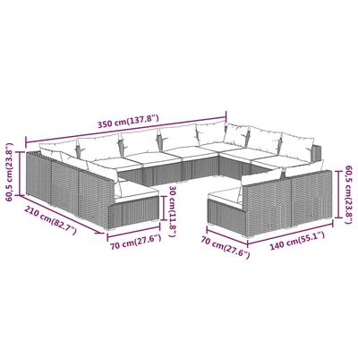 vidaXL 11-osaline aiamööblikomplekt patjadega, must, polürotang