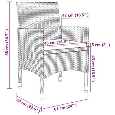 vidaXL 9-osaline aiamööbli komplekt patjadega, polürotang, hall