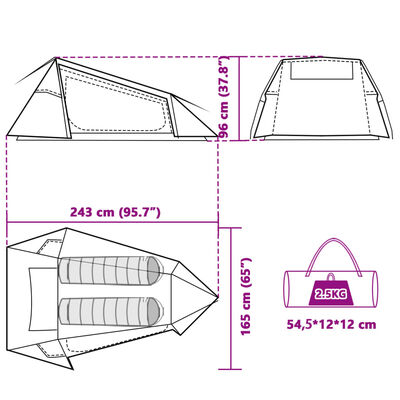 vidaXL matkatelk tunnel 2 inimesele, valge pimendav kangas, veekindel