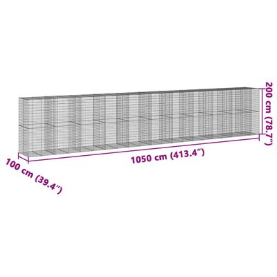 vidaXL kaanega gabioonkorv, 1050 x 100 x 200 cm, tsingitud raud