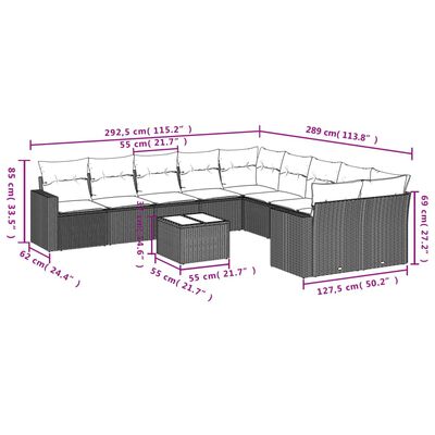 vidaXL 11-osaline aiadiivani komplekt patjadega, helehall, polürotang