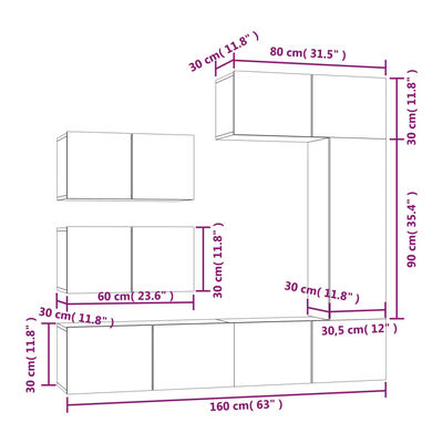 vidaXL 6-osaline telerikappide komplekt, valge, tehispuit