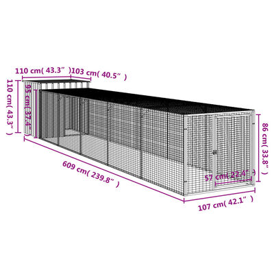 vidaXL kanapuur aedikuga, helehall, 110x609x110 cm, tsingitud teras