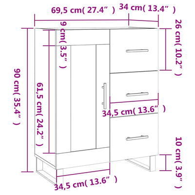 vidaXL puhvetkapp, hall, Sonoma tamm, 69,5 x 34 x 90 cm, tehispuit