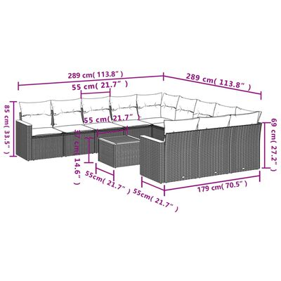 vidaXL 12-osaline aiadiivani komplekt patjadega, hall, polürotang