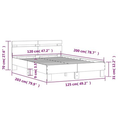 vidaXL voodiraam peatsiga, hall Sonoma tamm, 120 x 200 cm, tehispuit