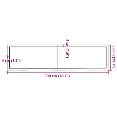 vidaXL vannitoa töötasapind, 200x50x(2-4) cm, töötlemata täispuit