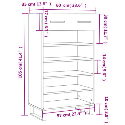 vidaXL jalatsikapp, must, 60 x 35 x 105 cm, tehispuit