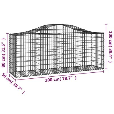 vidaXL kaarekujulised gabioonkorvid 30, 200x50x80/100cm tsingitud raud