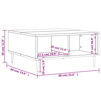 vidaXL kohvilaud, hall Sonoma tamm, 60 x 60 x 30 cm, tehispuit